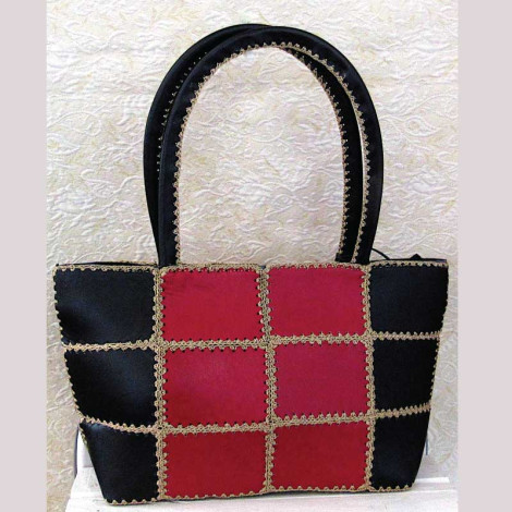 Weaved Black & Red Leather Bag